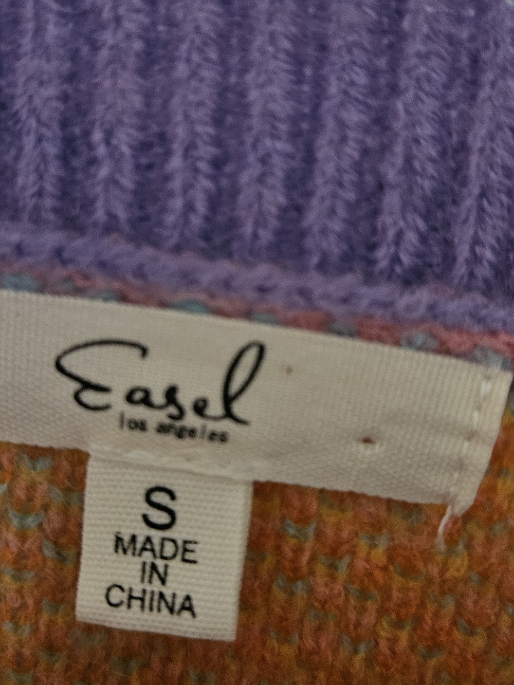 Easel Pastel Floral Colorblock Knit Sweater - Pink, Blue & Orange - Picture 2 of 3